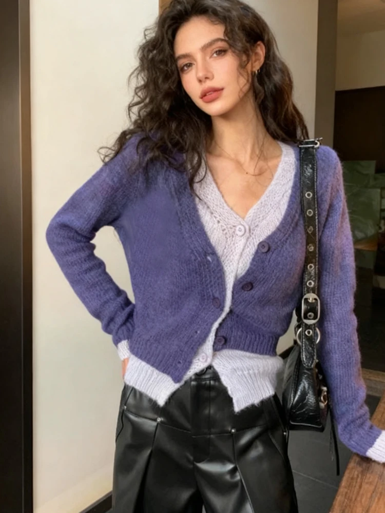 سترة تريكو غير رسمية برقبة على شكل حرف v موضة خريف 2025 معاطف نسائية أنيقة على الطراز الكوري بأكمام طويلة سترة محبوكة بقصة ضيقة #1