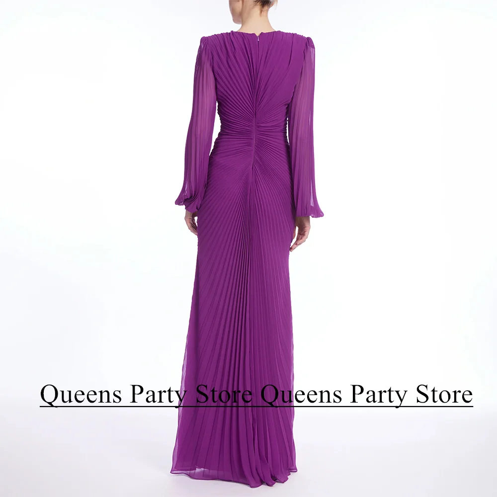 Woman Purple Wedding Guest Party Dresses Customized V Neck Puff Sleeves Pleat Chiffon Mermaid Mother of The Bride Dress