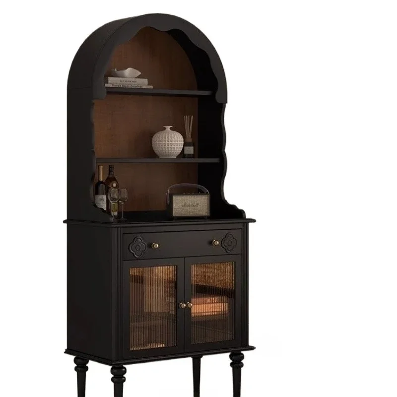 North American retro arched door bookcase, French solid wood dome cabinet, Nordic simple black living room