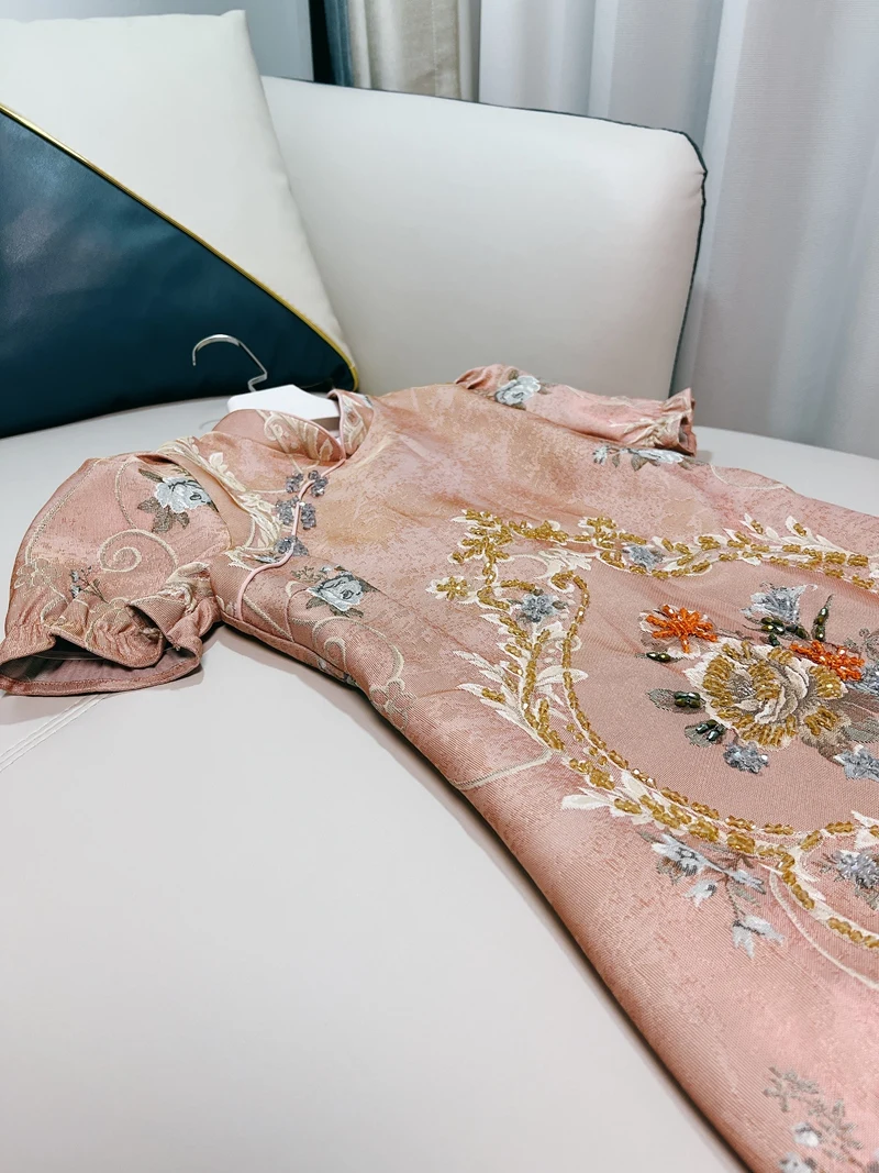   Rétro chinois Sle ort Dr Young rose Ele broderie fente basse usage quotidien fibre de Polyester