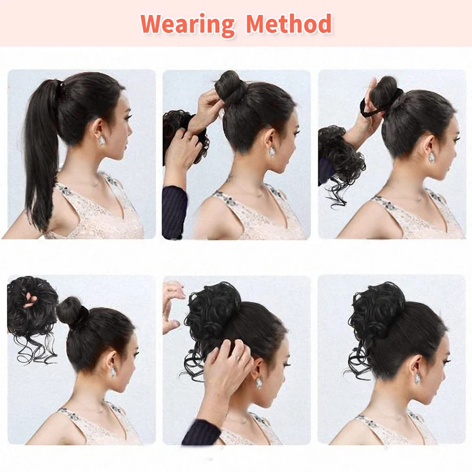 SHANGKE Synthetic Messy Curly Hair Bun With Elastic Hair Bands Long Tousled Updo Chignon For Women Tiny Braids Hair Scrunchies