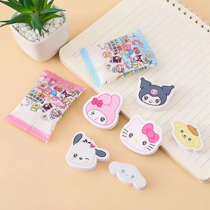 New Sanrio 30/60pcs Eraser Kawaii Hello Kitty Kuromi Cinnamoroll Pumping Eraser Student Stationery Supplies Children's Toys