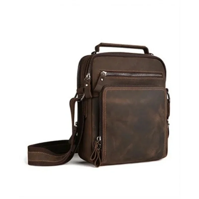 Men's Vintage Wild Horse Leather Single-Shoulder Bag Casual Large-Capacity Crossbody Backpack High-End Genuine Leather