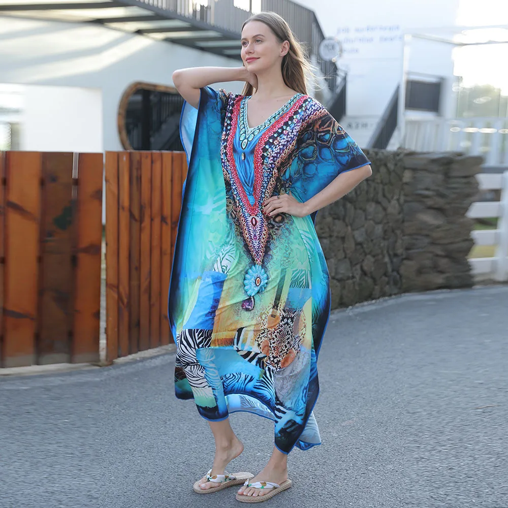 ヨーロッパとアメリカのビーチ速乾プリント日焼け止めルーズバケーションローブビキニ水着カバーアップ