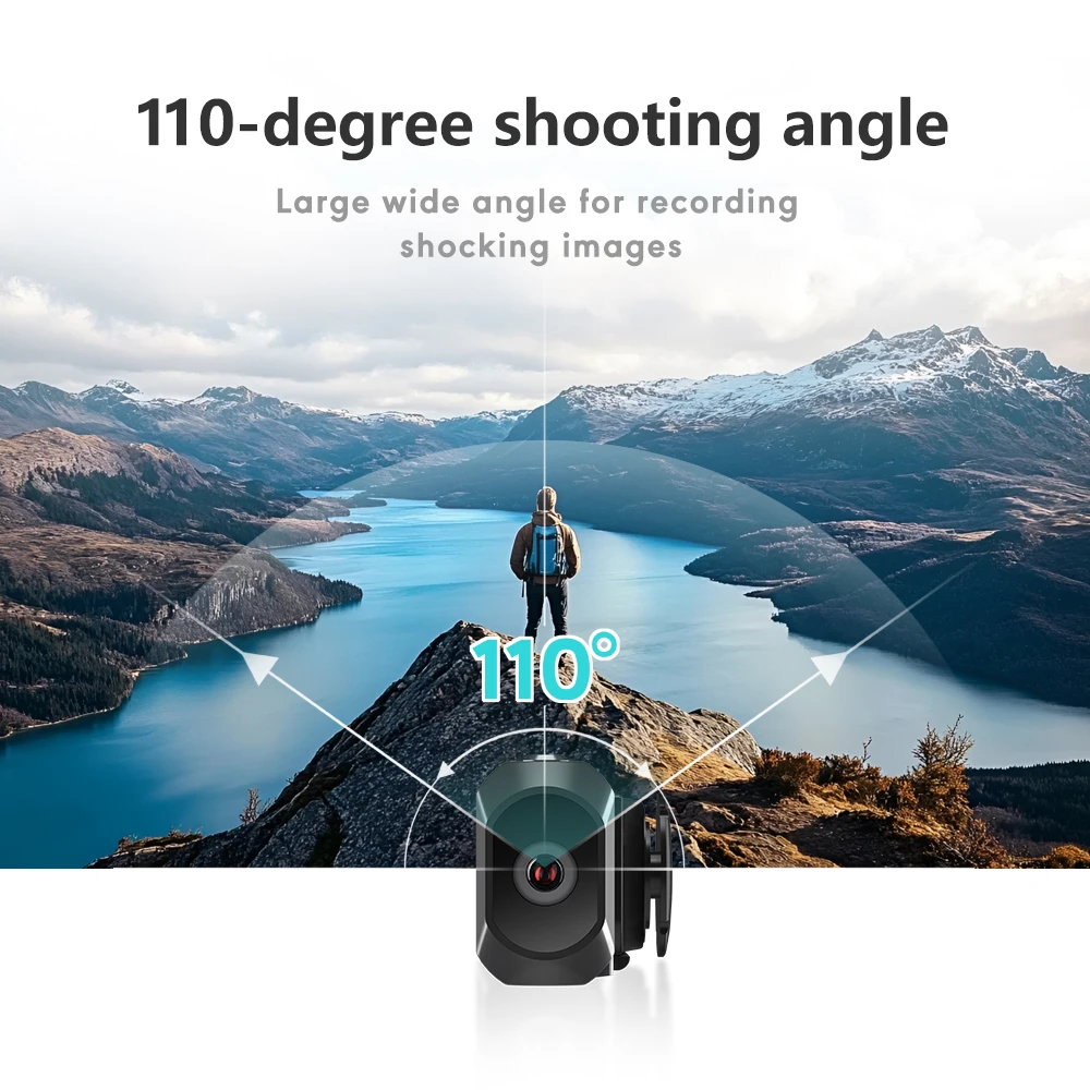 كاميرا Hellodigi 2.7K/60FPS مثبتة على الرأس يمكن ارتداؤها وكاميرا فيديو WiFi 110 ° عدسة واسعة الزاوية مدمجة للتحكم في تطبيق البطارية