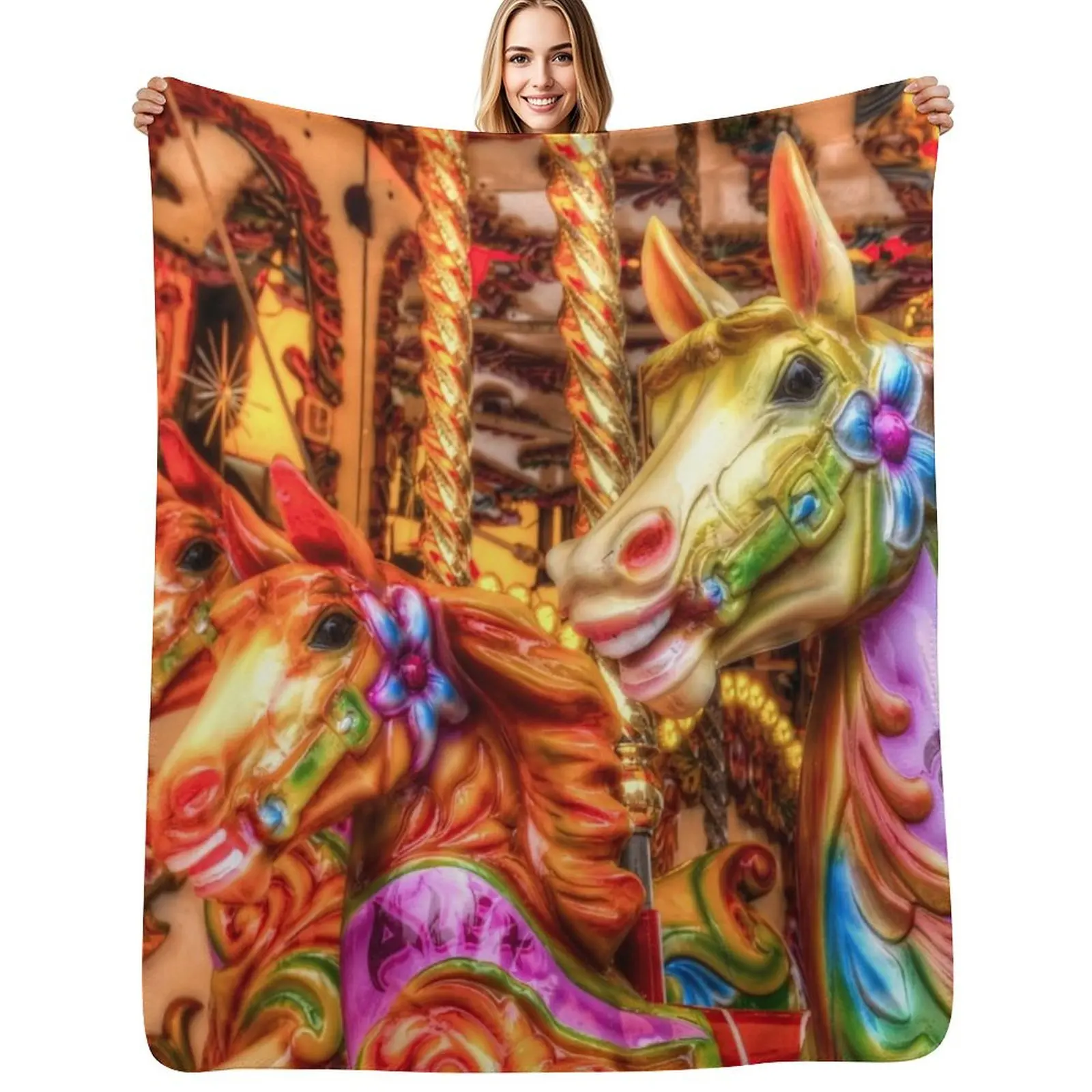 

Carousel Horses Throw Blanket manga valentine gift ideas Furry christmas decoration Blankets