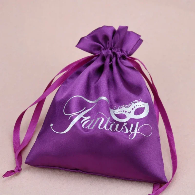 Satin Cosmetic Bags Packing Jewelry Hair Makeup Party Gift Packages Drawstring Pouch Shoe Eyemask Storage Sachet Print Logo 50p