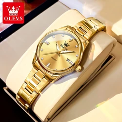 OLEVS 3621 Fashion Brand Women's Watches Gold Waterproof cCalendar Quartz Watch for Lady Stainless Steel Original Wristwatch