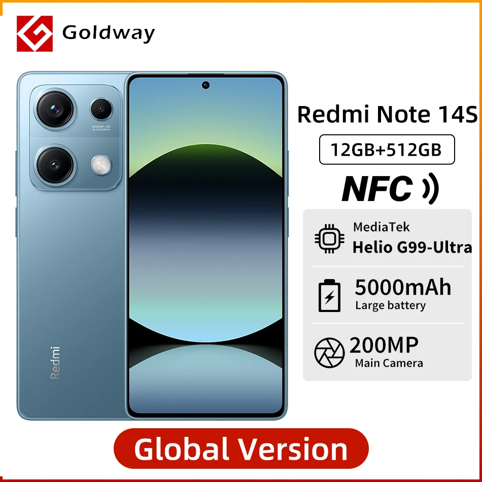 Xiaomi Redmi Note 14S Global Version NFC 200MP Camera 5000mAh 67W HyperCharge MTK Helio G99-Ultra 6.67" 120Hz AMOLED Display