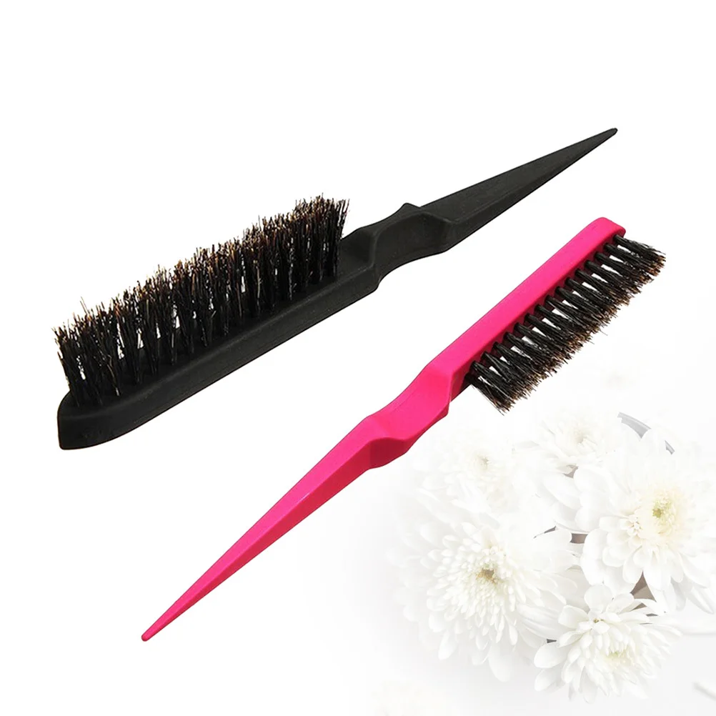 2Pcs Pig Bristle Curling Comb for Home and Salon Use Sturdy Long Handle Bristles Hair Comb Gentle Scalp Massage