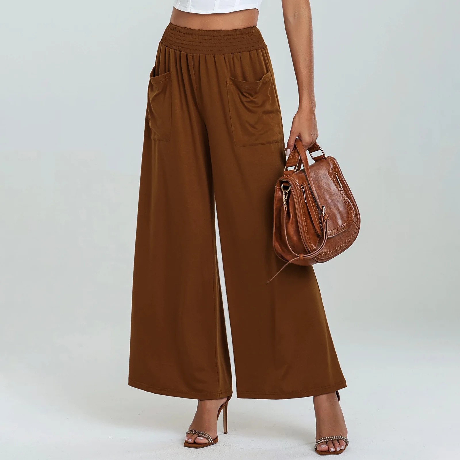 Elastische Damen-Cargohose mit hoher Taille, leicht, lässig, locker, große Taschen, Hose mit Taschen