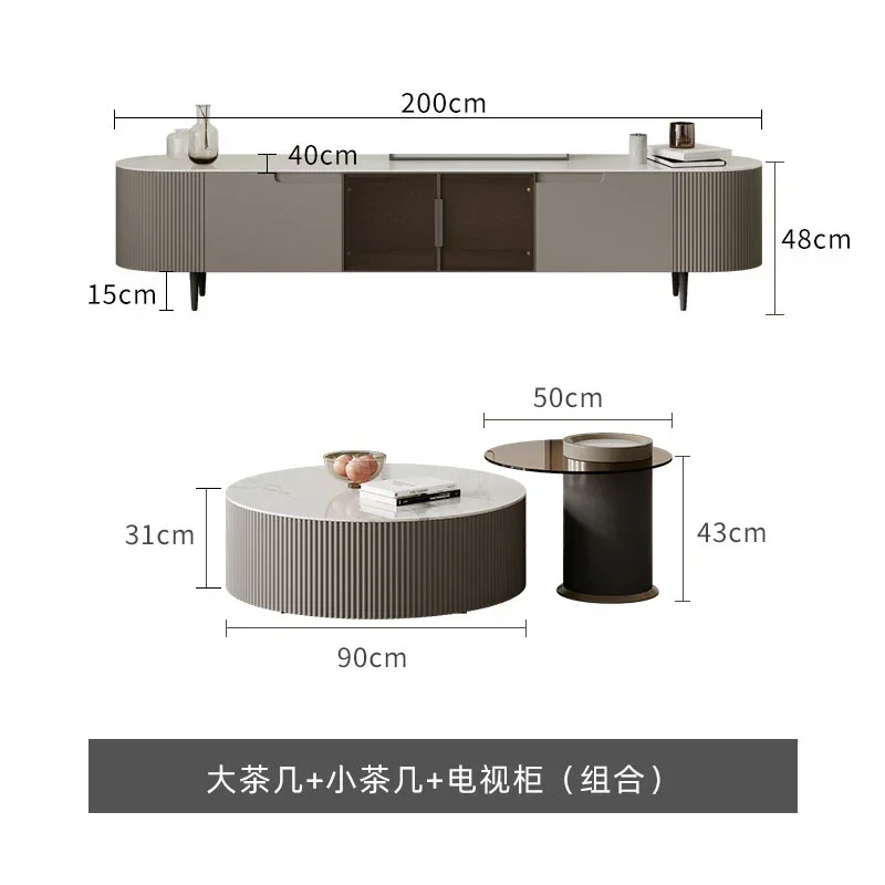 

TV Cabinet Living Room Modern Light Luxury Simple round White Tea Table Size round Glass Nordic