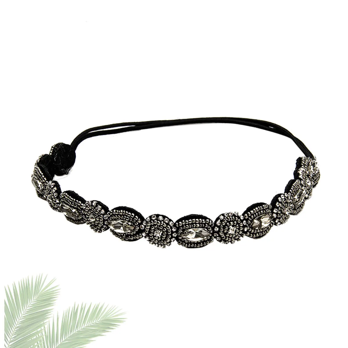 ที่คาดผมวินเทจสีดำประดับลูกปัดสไตล์เรโทร  ที่คาดผมเจ้าสาวสุดชิคสำหรับผู้หญิงและเด็กผู้หญิง  งานปาร์ตี้ งานแต่งงาน  เครื่องประดับผมผู้หญิง