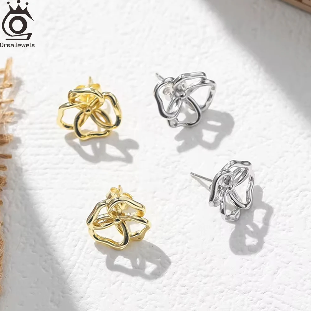 

ORSA JEWELS Элегантные серьги-гвоздики с полыми цветами, стерлинговое серебро 925 пробы, классические ювелирные изделия, легкие роскошные аксессуары, женские GAE13