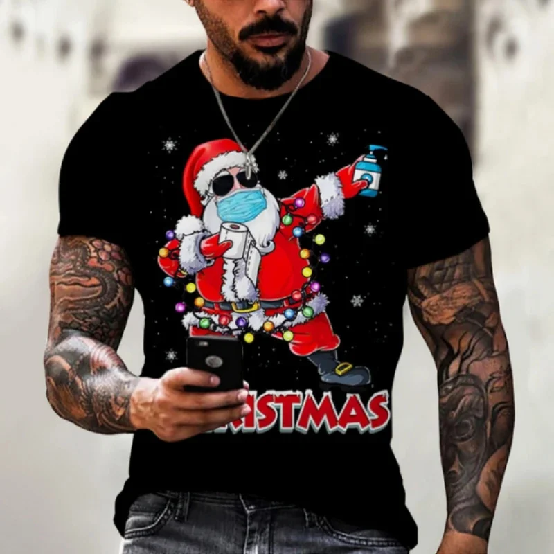 

Men's Cartoon Santa Claus Pattern Street Hip Hop T-Shirts Short Sleeve 3D Printed Fashion Christmas Style Tee 6XL Plus Size Tops