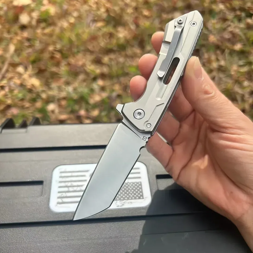  2025 CNC Bearing Flipper Pocket Folding Knife D2 Tanto Blade All Steel Hunting Knives Outdoor Hiking Tactical Camping Tools 