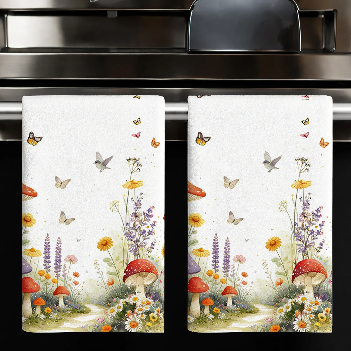 

Floral & Butterfly Pattern Polyester Dish Towel, Kitchen Towel, Dish Cloth - Decorative & Functional Linen For Home Kitchen Use