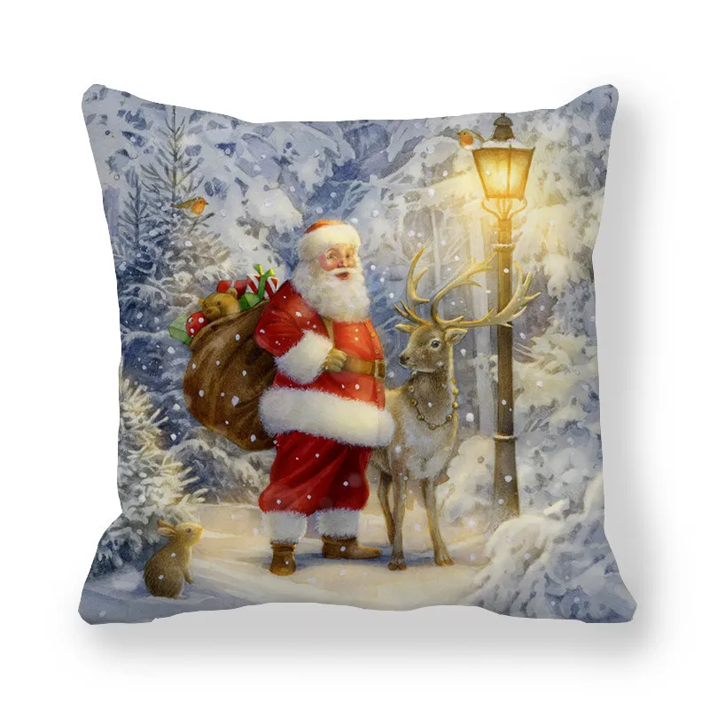 Christmas decoration Santa Claus snowman printed cushion cover for home living room sofa  pillowcase 45x45cm