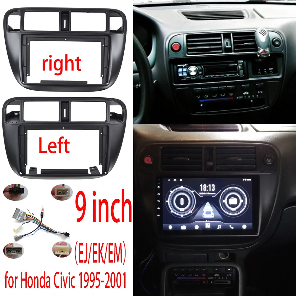 Video Panel Player Audio Dash 2Din Frame Dashboard Mount Kit 9 inch android Car Radio Fascia For Honda Civic 1995-2001