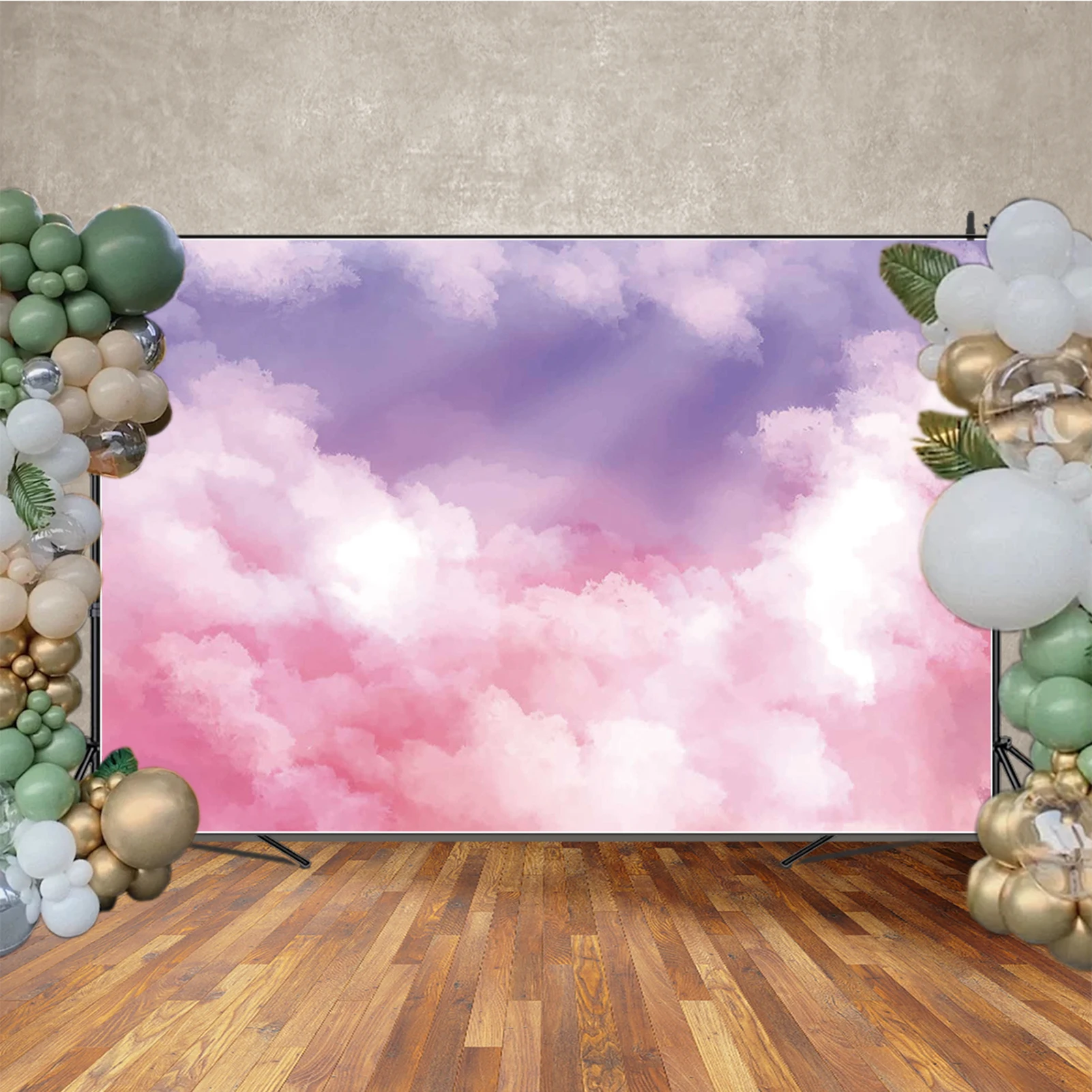 MOON.QG 天空と雲の誕生日背景ベビーケーキスマッシュ女の子の誕生日写真背景ベビーシャワー女の子雲バナー