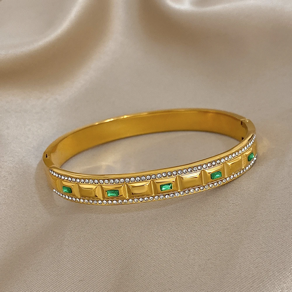 DODOHAO ريترو الأخضر الزركون أساور استانليس ستيل النساء الحد الأدنى الجولة المفتوحة الإسورة سوار مقاوم للماء مجوهرات الزفاف 2026 #4