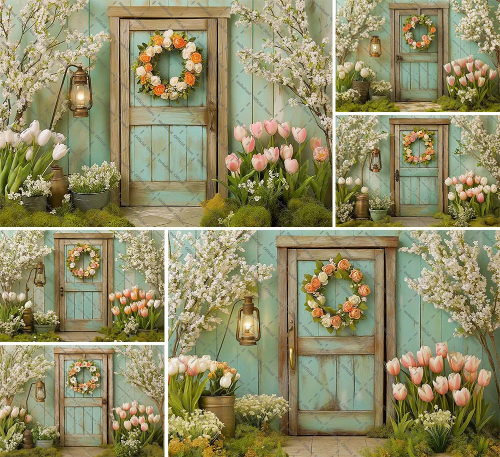 

Фон для фотосъемки Mehofond, весенний пасхальный сарай, деревянная дверь, цветочный детский день рождения, портретный декор, фон для фотостудии