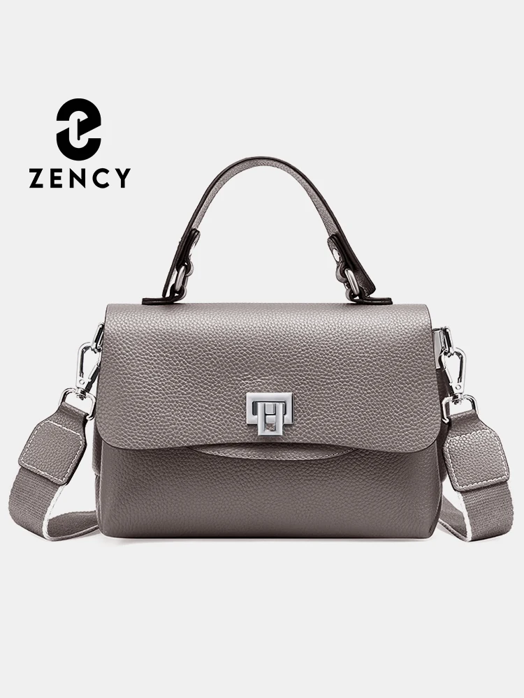Zency Genuine Leather Top-handle Bag For Ladies Fashion Grey Khaki Bag Luxury Designer Shoulder Handbag Crossbody Large Capacity
