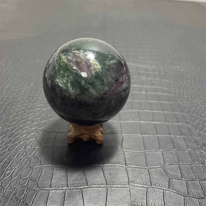 7.6cm Rainbow Natural Purple Green Fluorite Quartz Crystal Sphere Ball Healing+Stand