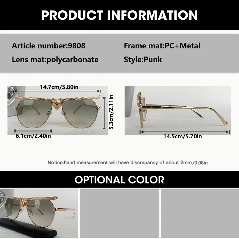 Oversized Punk Sunglasses Women Men Luxury Brand Leopard Head Oval Sun Glasses Metal Frame Eyewear Outdoor Cycling Shades UV400