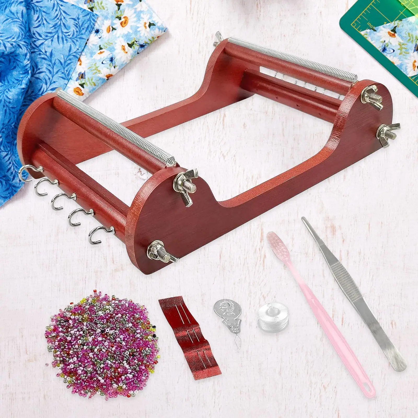 

Wooden Bead Loom Kit with Thread, Needles Gifts Beading Supplies Jewelry Making