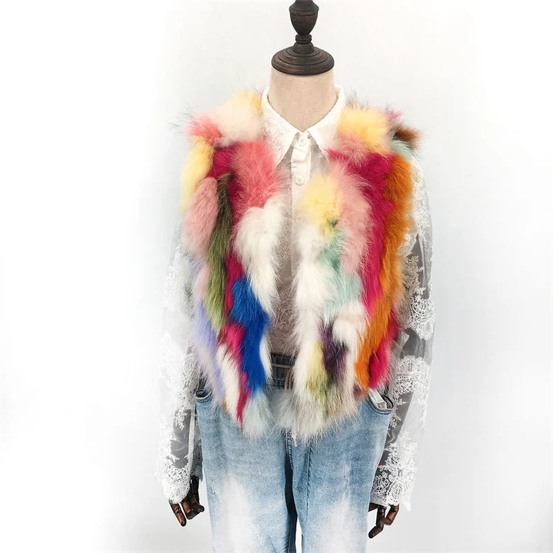 Gilet en fourrure naturelle pour femmes, gilet en vraie fourrure de raton laveur, veste en vraie fourrure de haute qualité, 100% vrai raton laveur