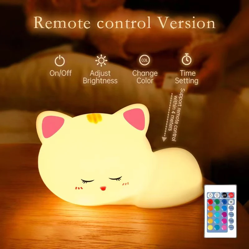 Imagem -04 - Silicone Cat Night Light com Controle Remoto Iluminado Quarto Pat Light Carregamento Usb Ambiente de Sono do Bebê