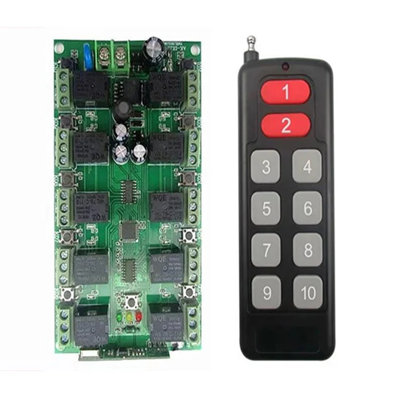 dc-12v-24v-10a-10ch-10-チャンネル-rf-ワイヤレスリモコンシステム-1-受信機-1-送信機個別学習コードドア-ランプ