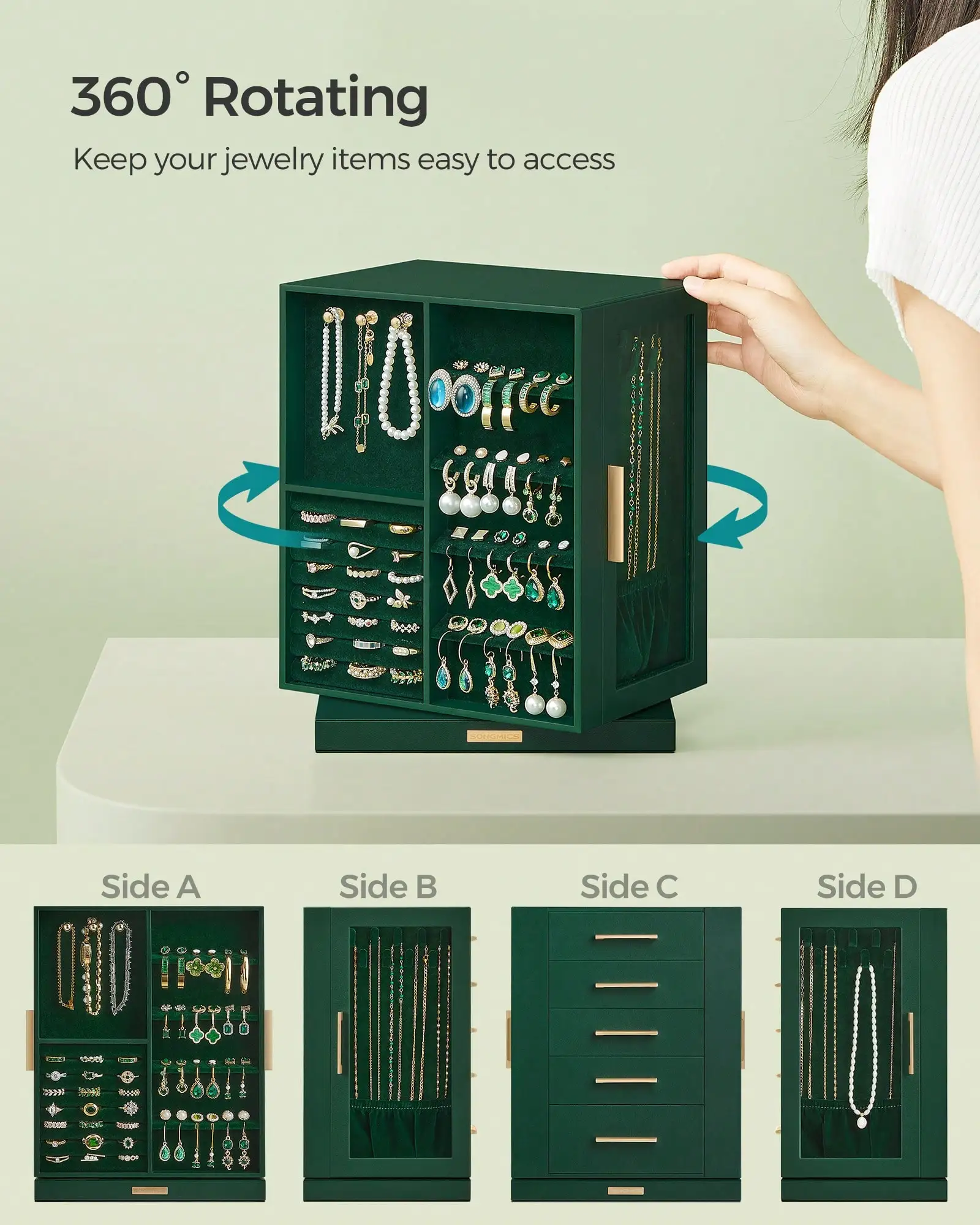 

Jewelry Box 360° Rotating, Jewelry Storage Case With 5 Drawers, Jewelry Organizer, Glass Window, Spacious, Vertical Jew