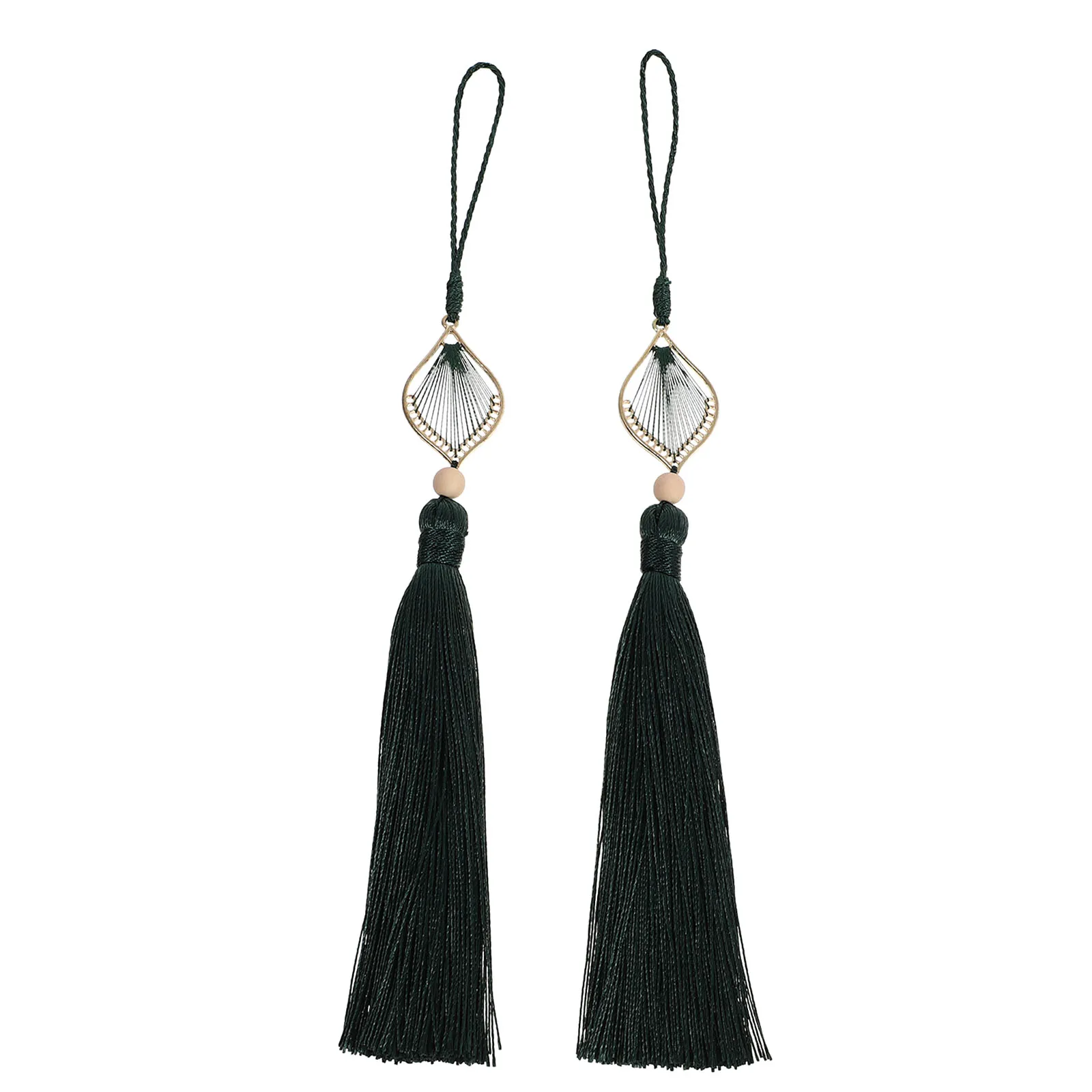 

2 Pcs Diamond Shaped Fringe Curtain Door Handle Decorative Tassels Green Polyester DIY Craft Accessories