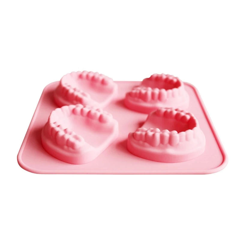 Moule à glaçons en forme dents prothèse dentaire à 4 trous, plateau à glace en Silicone, bricolage, moule à crème glacée,