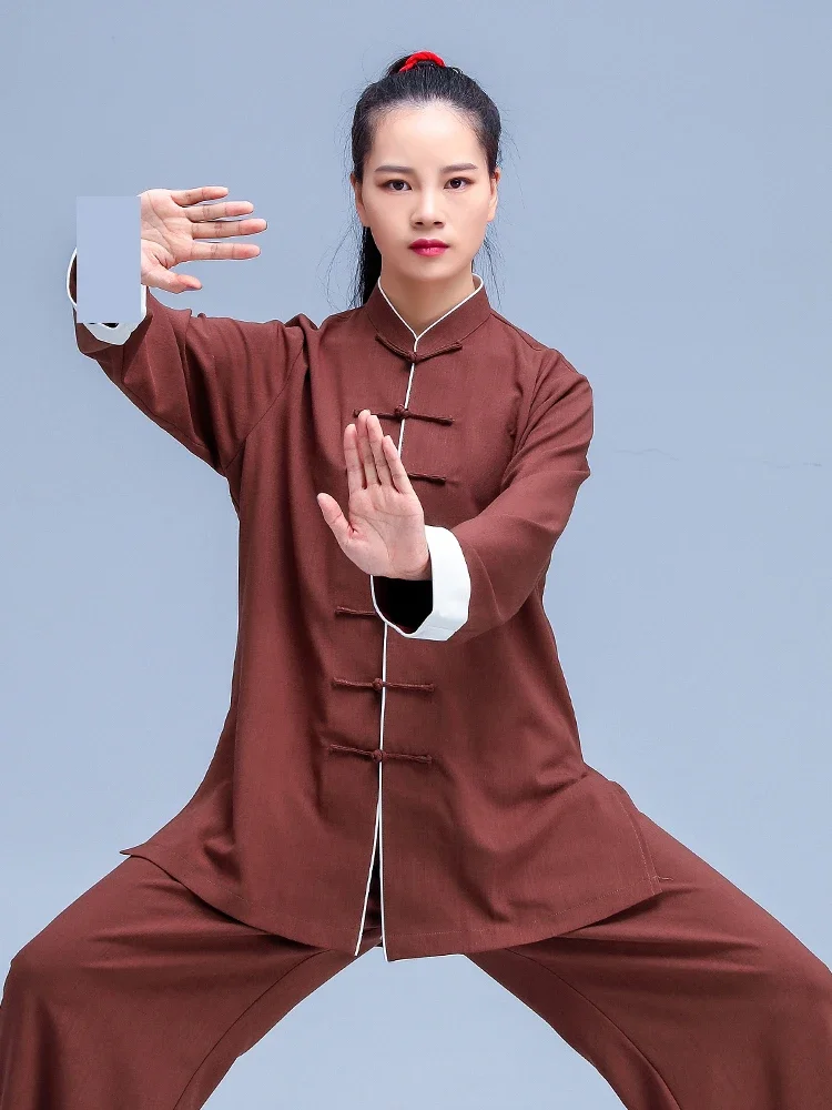 Linen Blend Kung Fu Tai Chi Clothing Martial Arts Clothes Taijiquan Wushu Uniform Wing Chun Multicolor 2022 New Style Chocolate