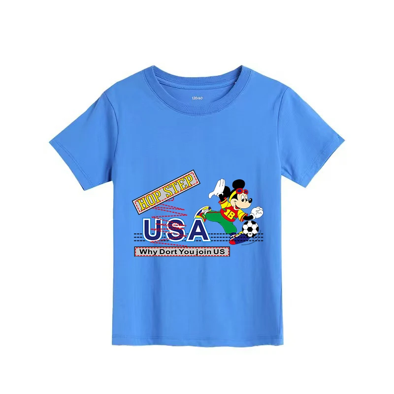 

Disney Mickey Summer Creative Printed Clothing Casual Sports T-shirt Boys Girls Crewneck T-shirt Top