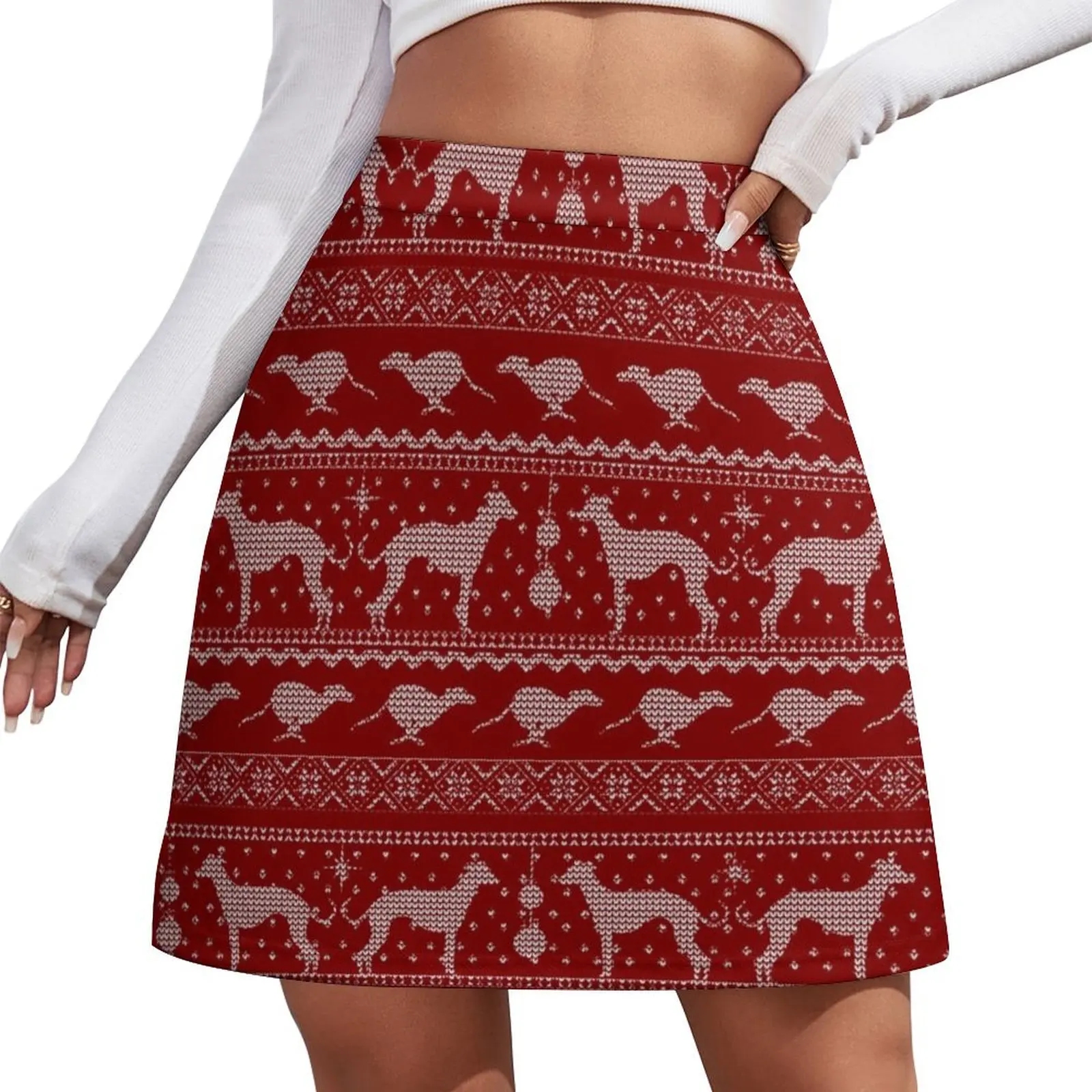 Ugly Christmas sweater dog edition - Greyhound/Whippet/Italian Greyhound red Mini Skirt elegant social women's skirts Mini Skirt