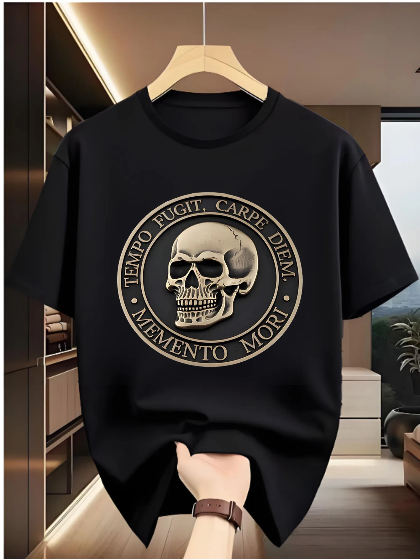 Skull Design Men'S Cotton T-Shirt Timeless Reminder Graphic Short Sleeve Men's T-shirts for Summer Unisex All-Season