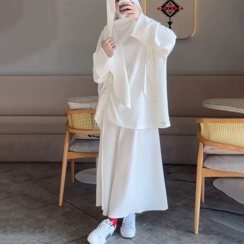 

Eid Skirt Suit Women Blouse Top Long Skirts 2 Piece Set Morocco Dubai Drawstring Muslim Modest Ensemble Ramadan Arabic Outfits