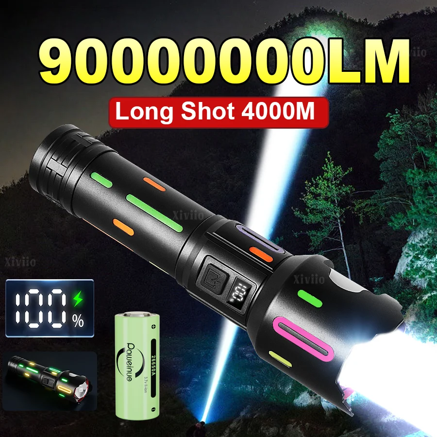 2025 NEW Ultra Bright LED Flashlights 90000000LM Powerful Tactical Torch 26650 Rechargeable Portable Lamp Hiking Camping Lantern