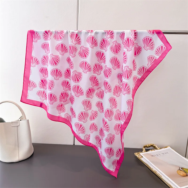 الربيع والصيف الشاطئ المطبوعة وشاح حريري تقليد وشاح مربع الراقية شال متعدد الاستخدامات الرقبة وشاح مربع صغير الحجاب
