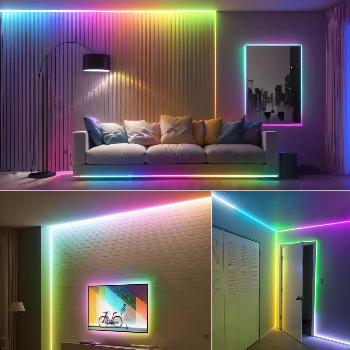 Tuya Smart WiFi RGB Neon LED Strip Light, COB Tape Lamp, Home Bedroom Wall Decoration, Gamer Room Lighting Ribbon, 12V, WS2811