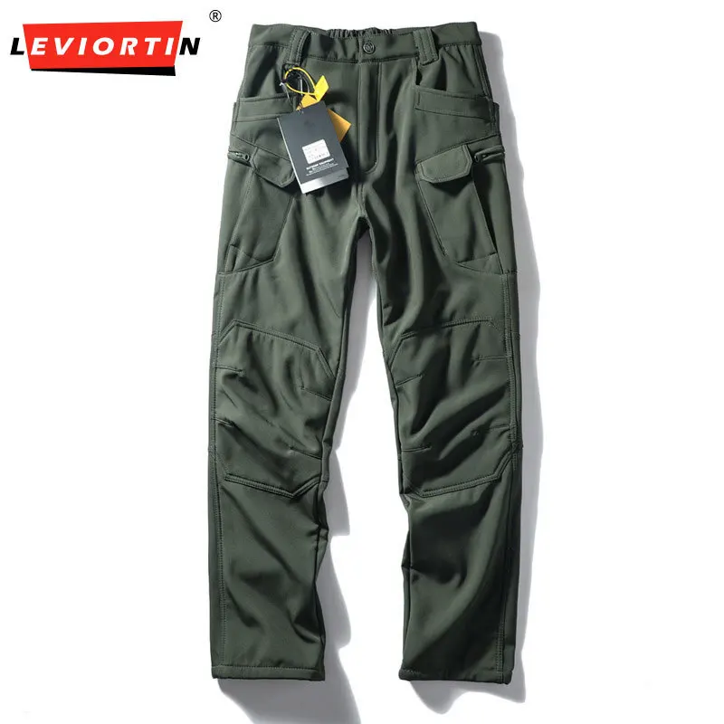 

Осенне-зимние новые мужские ветрозащитные и водонепроницаемые плюшевые повседневные рабочие брюки с несколькими карманами, уличные тактические брюки из мягкой оболочки