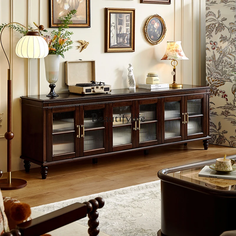 

American pure solid wood TV cabinet rural retro all solid wood TV small apartment storage floor cabinet