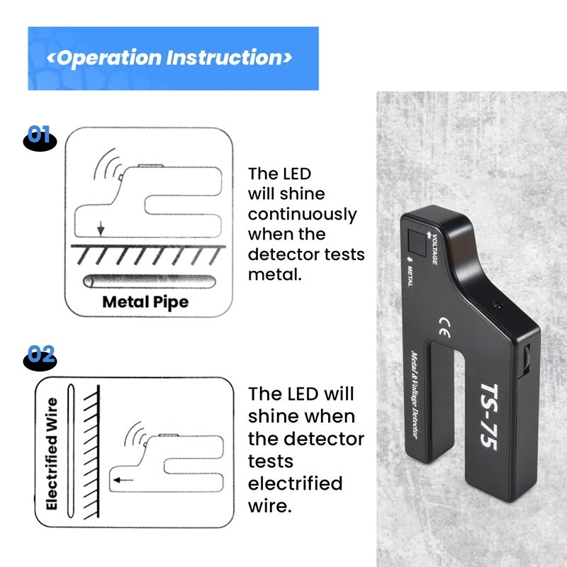 Nuevo Detector de voltaje de metales portátil, detección de cables de tuberías, Detector de cableado de tuberías TS-75