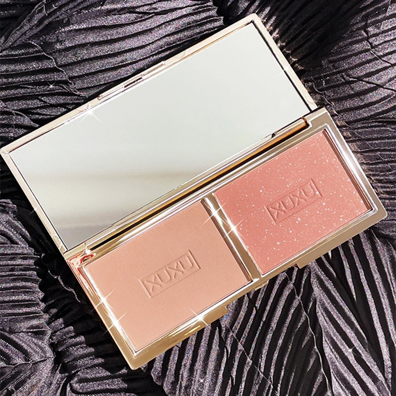 Two-tone Peach Blush Palette Natural Rose Pink Red Rouge Face Cheek Pigment Shimmer Brighten Long-lasting Nude Makeup Cosmetic