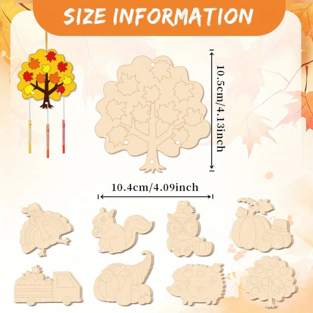 38 Pieces/Set Autumn Thanksgiving Wind Chime Set, Wooden Animal Handmade Hanging Ornaments, Forest-Style Painted Design, DIY Handmade Creation, the Perfect Addition for Autumn Atmosphere at Windows, Doorways, and Courtyards, Suitable for Thanksgiving Autumn Decorations and Holiday Gifts