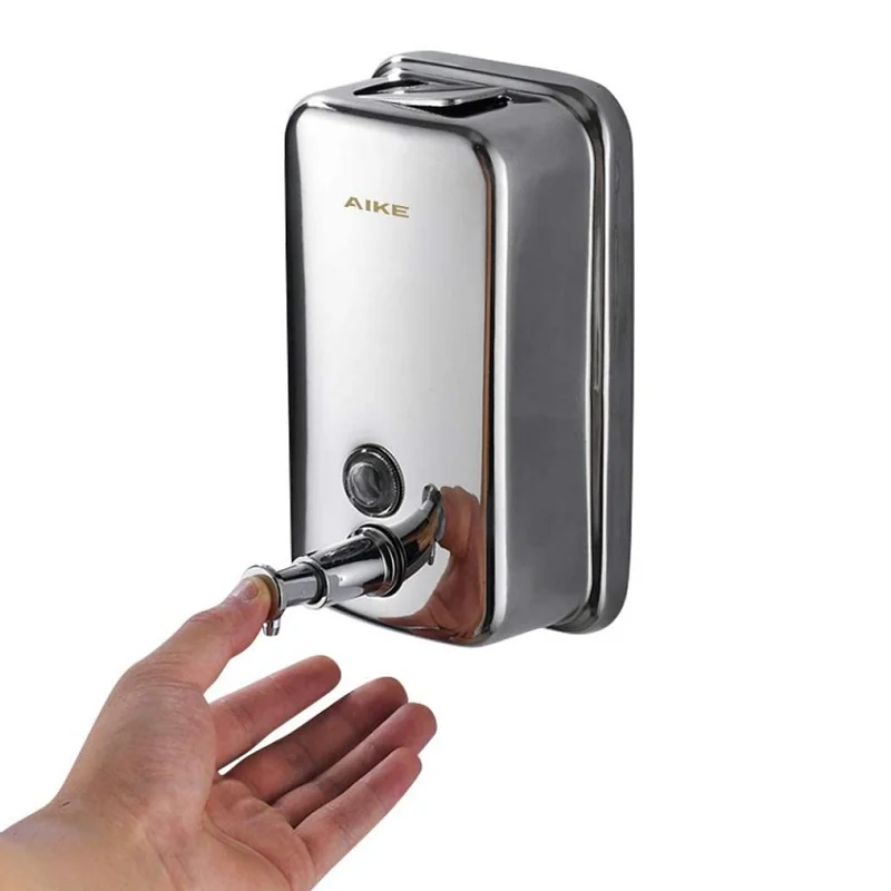 AIKE 500ml Bathroom Wall Soap Pump Stainless Steel Manual Wall Soap Dispenser Waterproof Shower Gel Dispenser Hygienic Easy Push